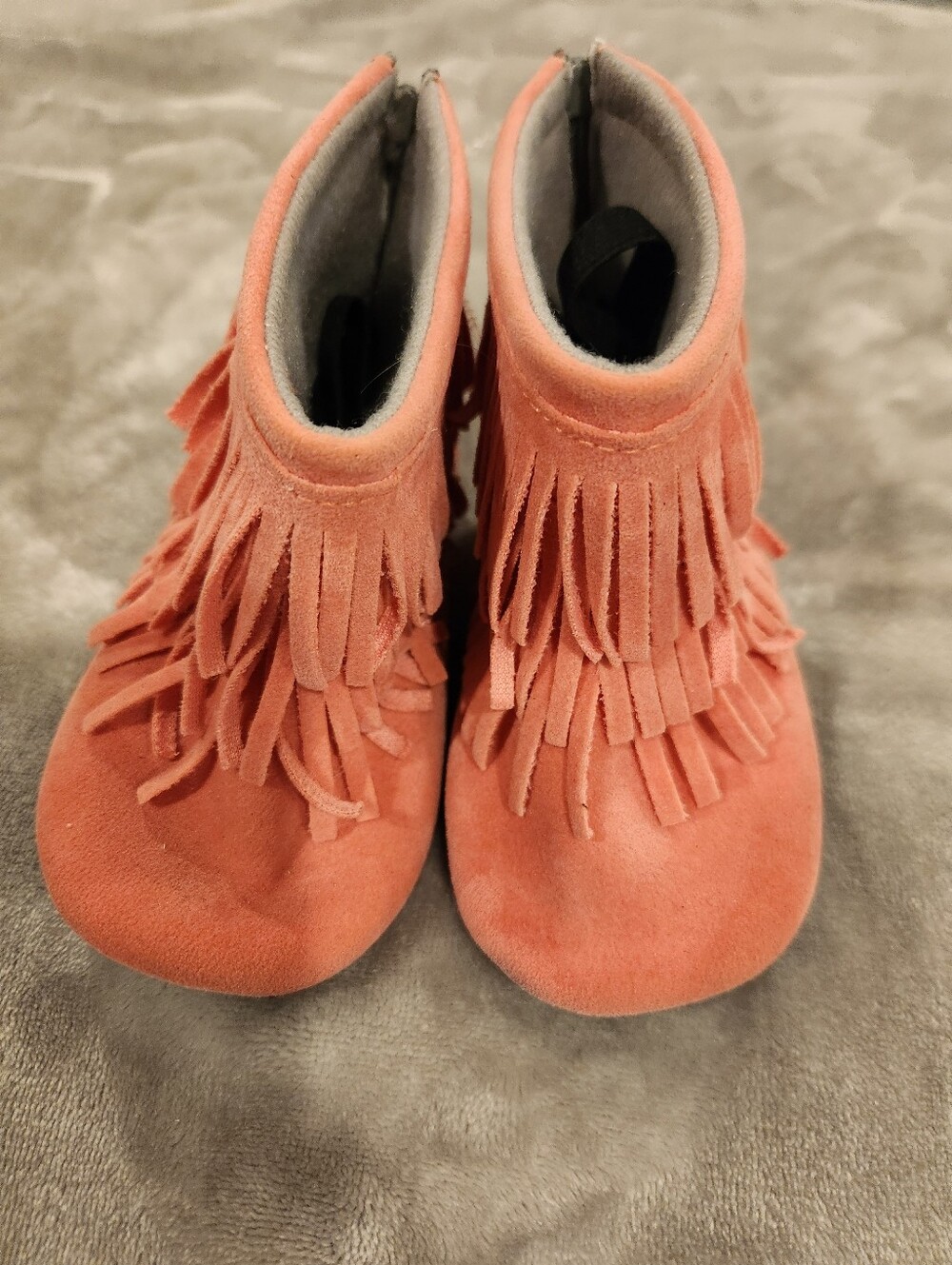 Free With Bundle Kids Fringe Suede Boots - Coral Pink, Size 5/6